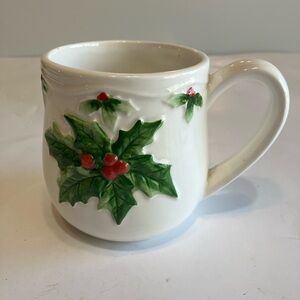 Vintage Mary Ann Baker Hand Painted Otagiri Christmas Holly Mug Cup